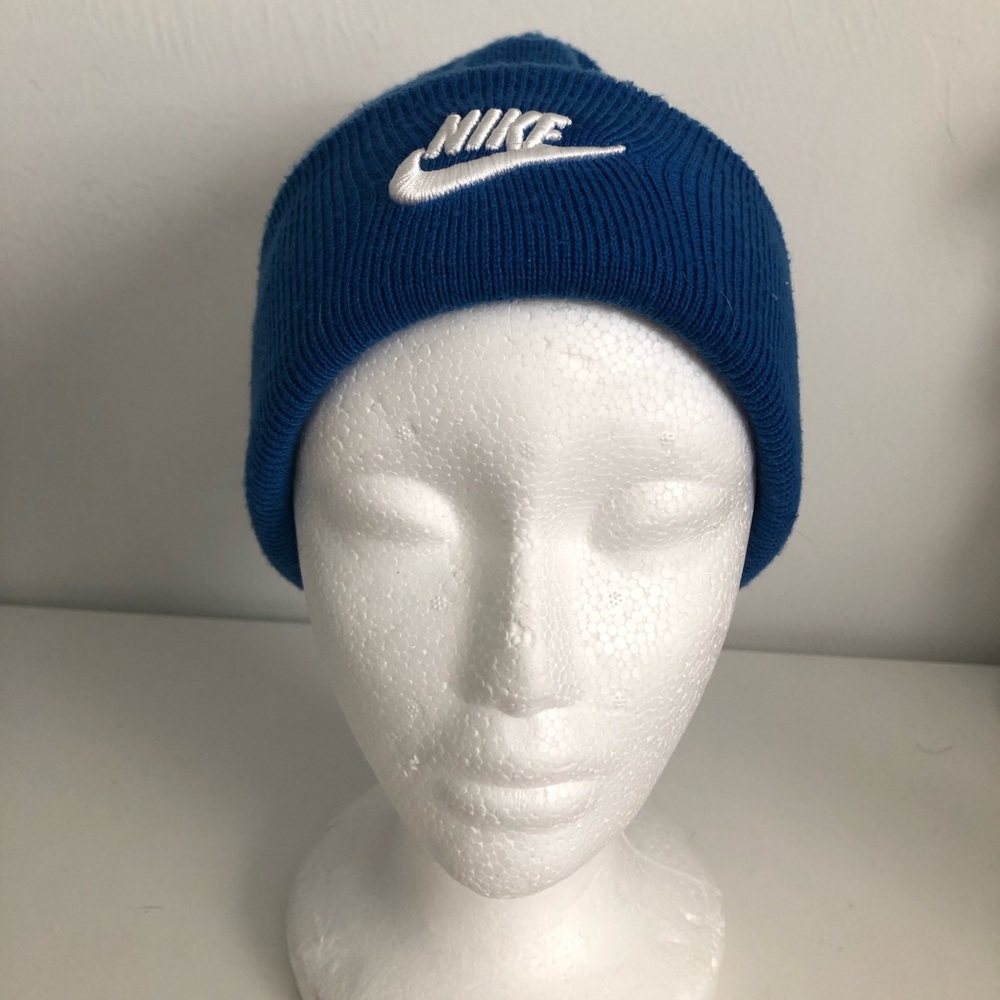 Nike Blue Beanie Knit Hat with White Embroidered Logo